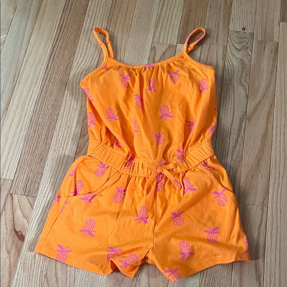 Cat & Jack Romper Girls 6 Orange Pink Pineapple Print Summer Tropical Beach